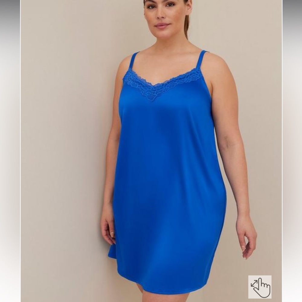 Torrid Dream Satin Lace Trim Sleep Gown electric blue plus size 3X